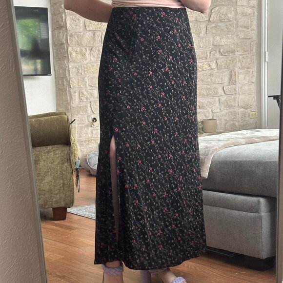 Vintage Black Floral Button Slit Maxi Skirt – Size XL - Picture 1 of 6